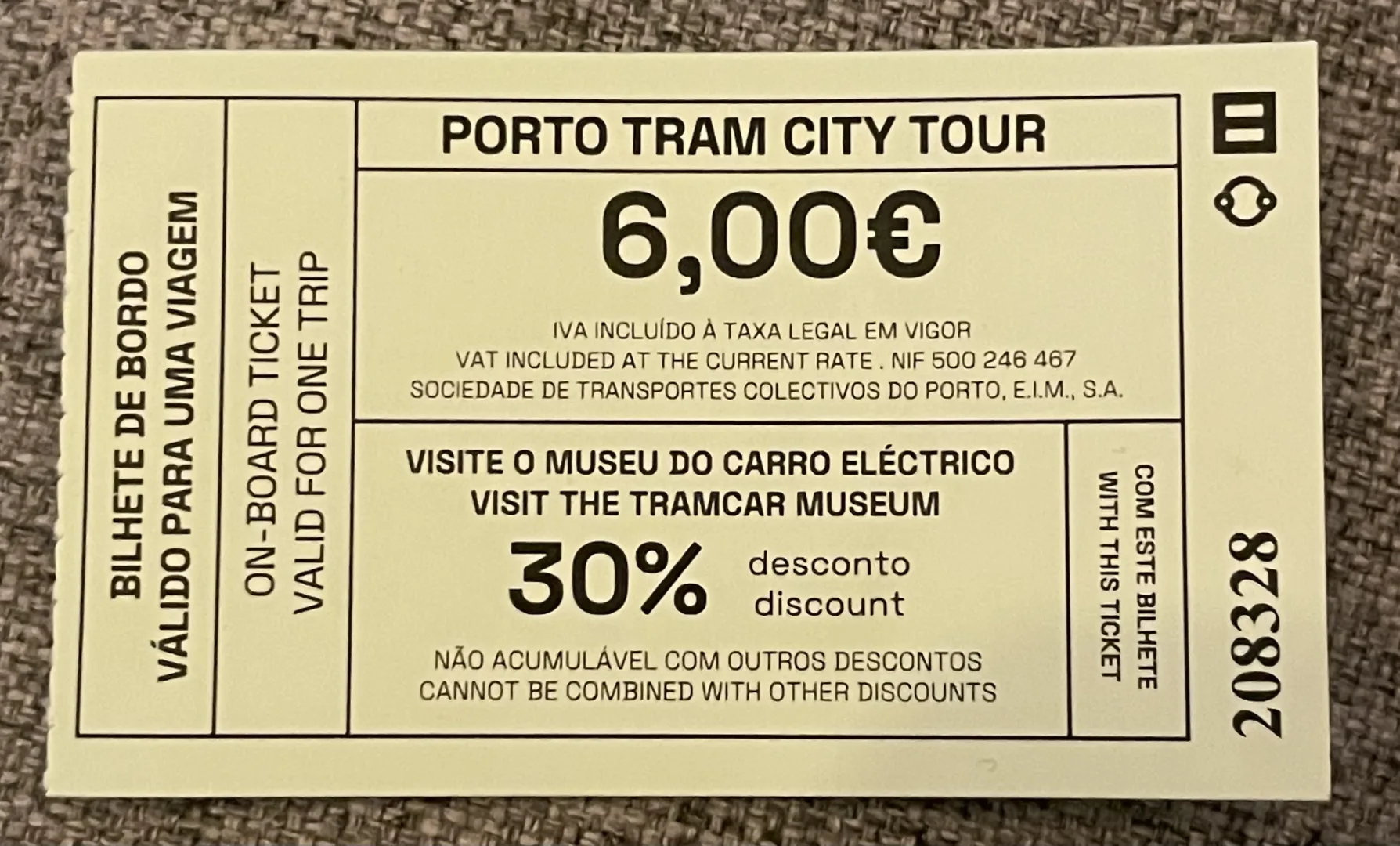 Billet Porto Tram City Tour à 6 euros avec réduction de 30 % pour le musée du tramway